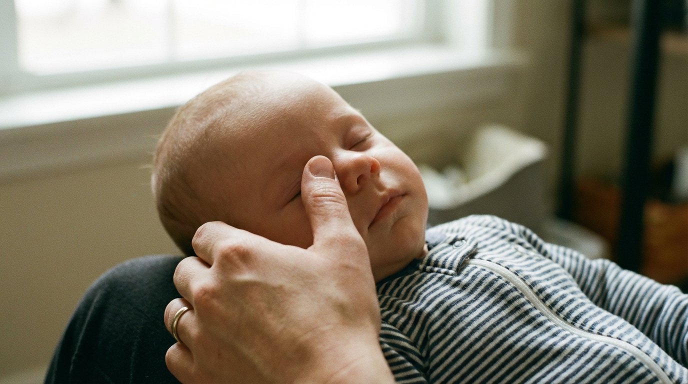 Massage du canal lacrymal bouché chez le bébé – geste à réaliser au coin interne de l'œil