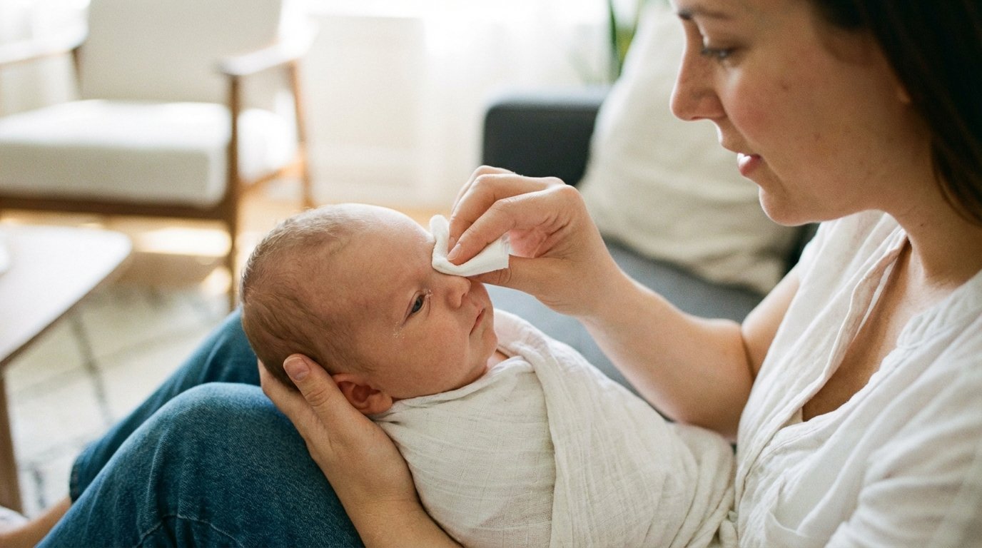 Schéma du canal lacrymal bouché chez le nourrisson – larmoiement et sécrétions oculaires